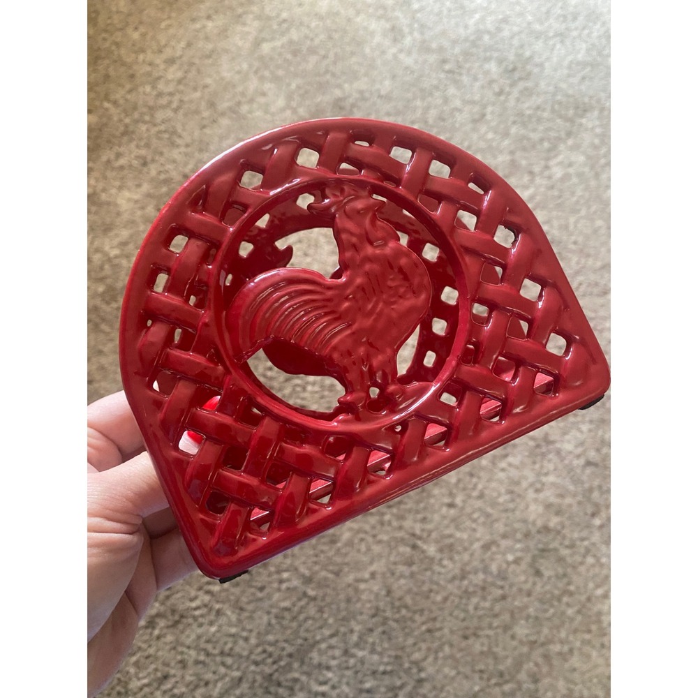 Red Rooster Napkin Holder Lattice Basketweave‎ Farmhouse Kitchen Decor